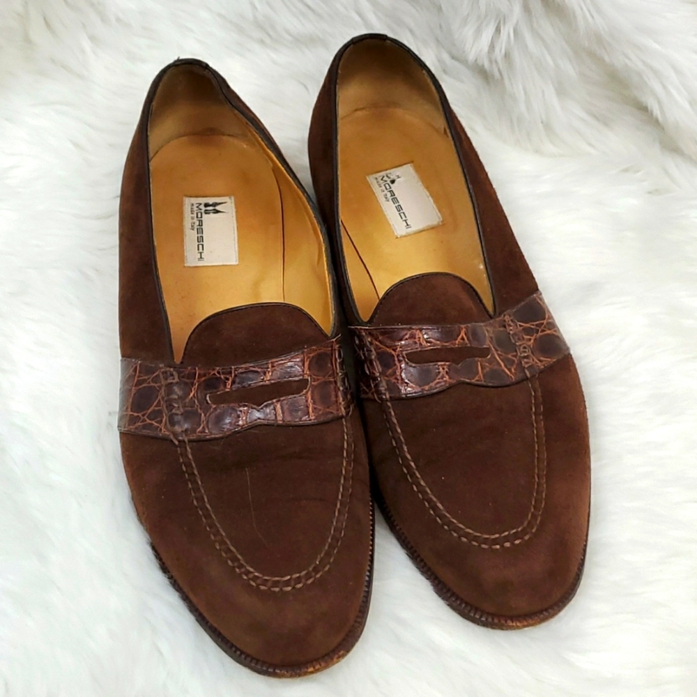 Moreschi brown leather suede slip on dress shoes men size 11